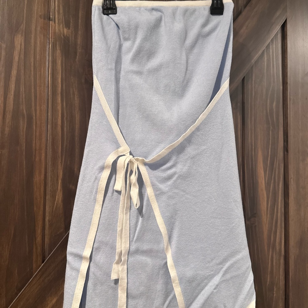 Light Blue Strapless Dress with Cream Trim